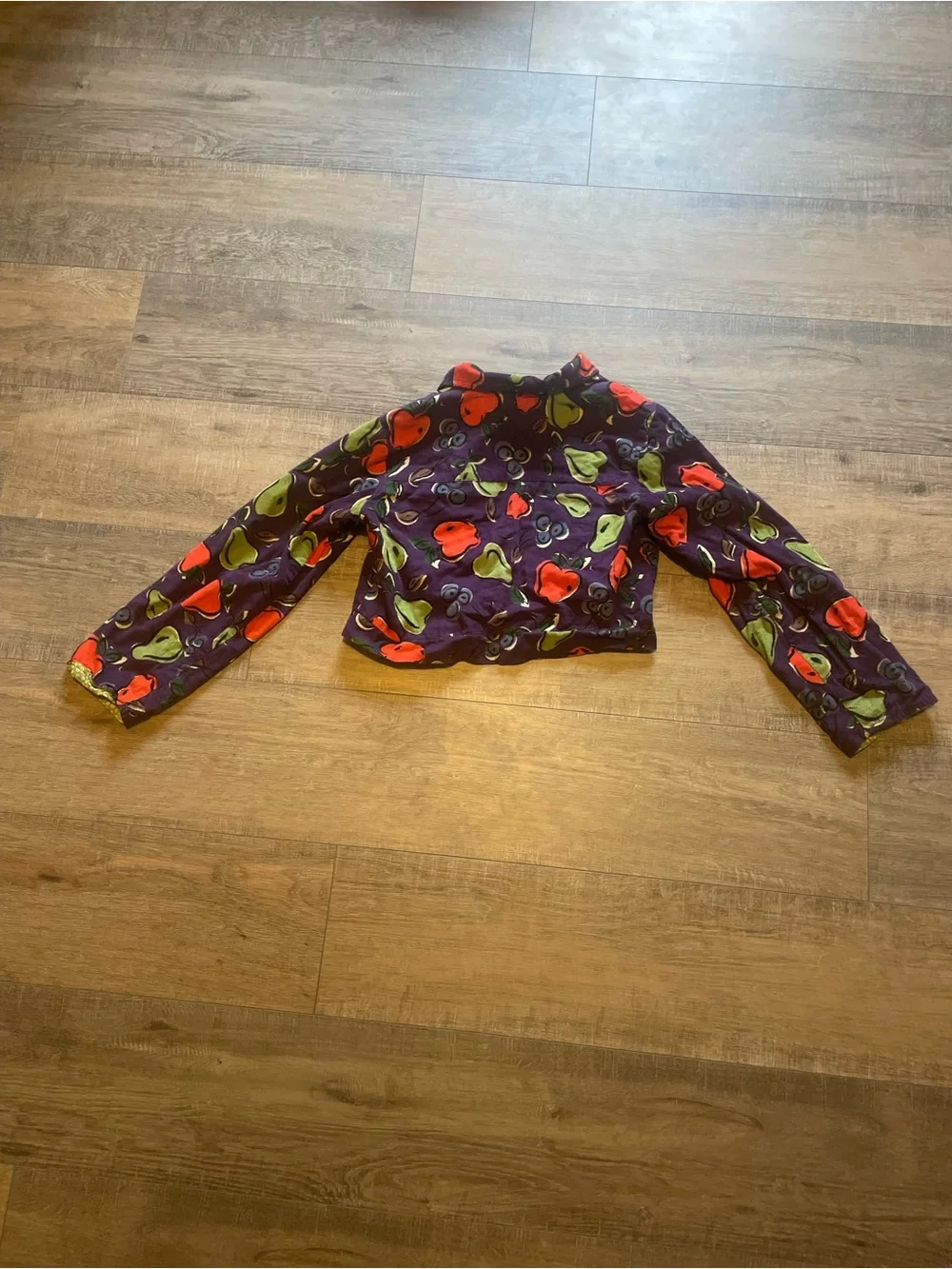 Vintage Kids Purple Fruit Corduroy Cropped Jacket - Lightweight Coat